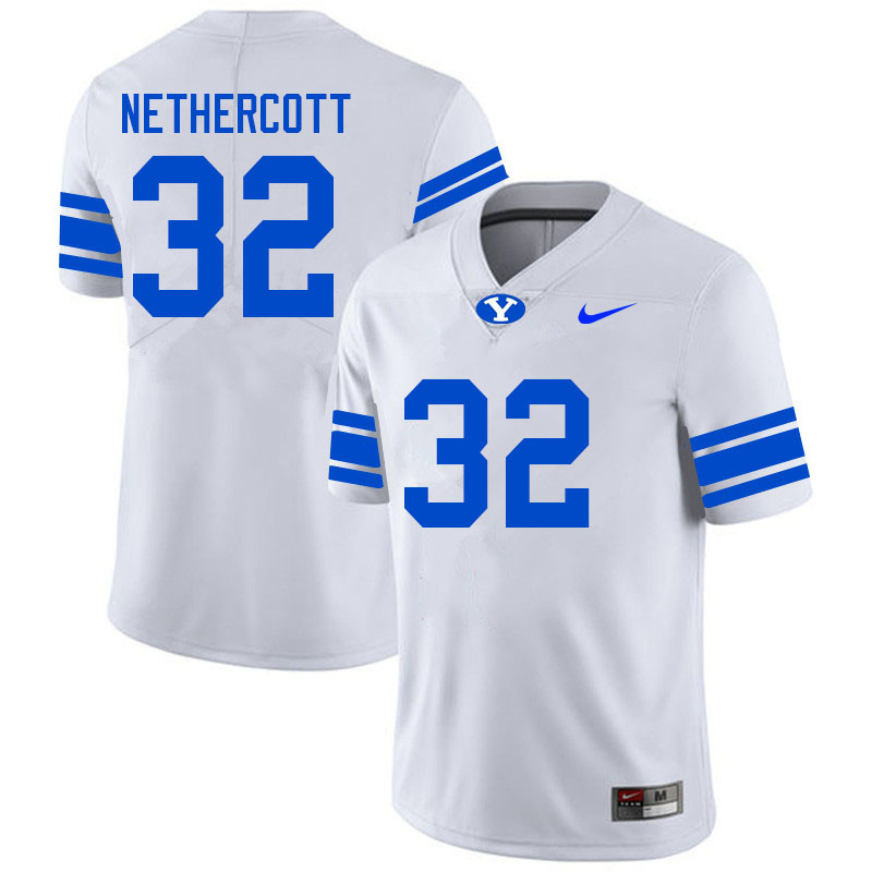 Men #32 Nick Nethercott BYU Cougars College Football Jerseys Sale-White - Click Image to Close